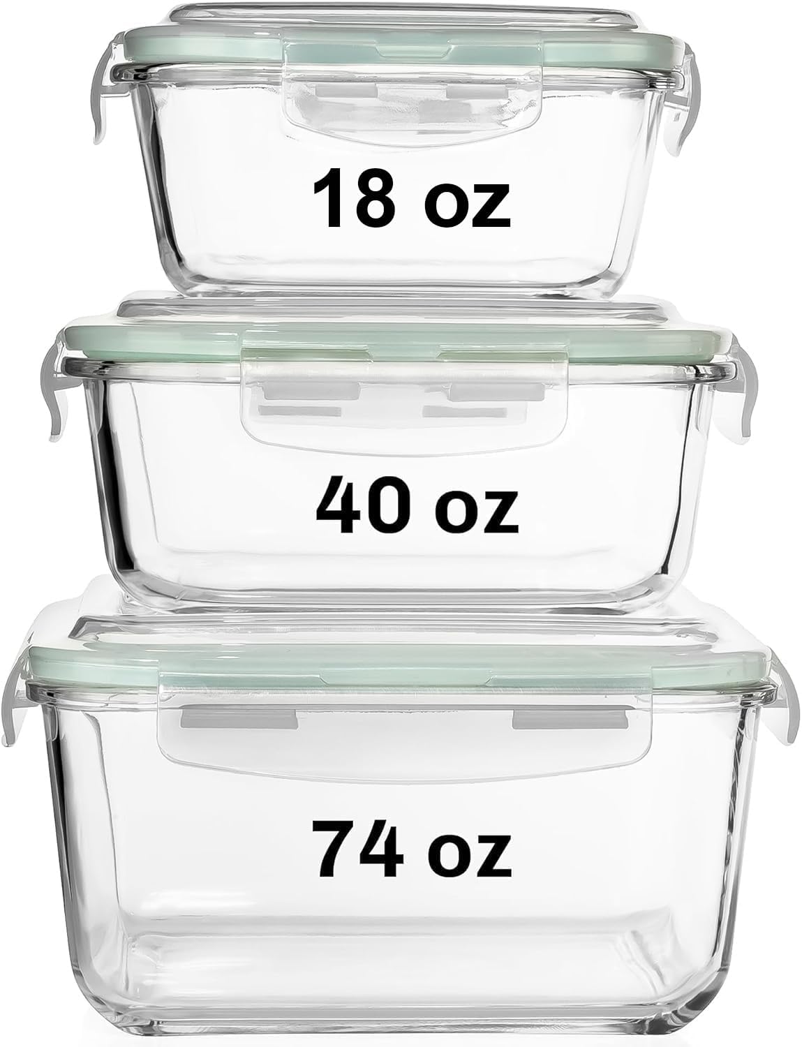 Food Storage Prep Containers - 6 PC Square Glass Food Storage