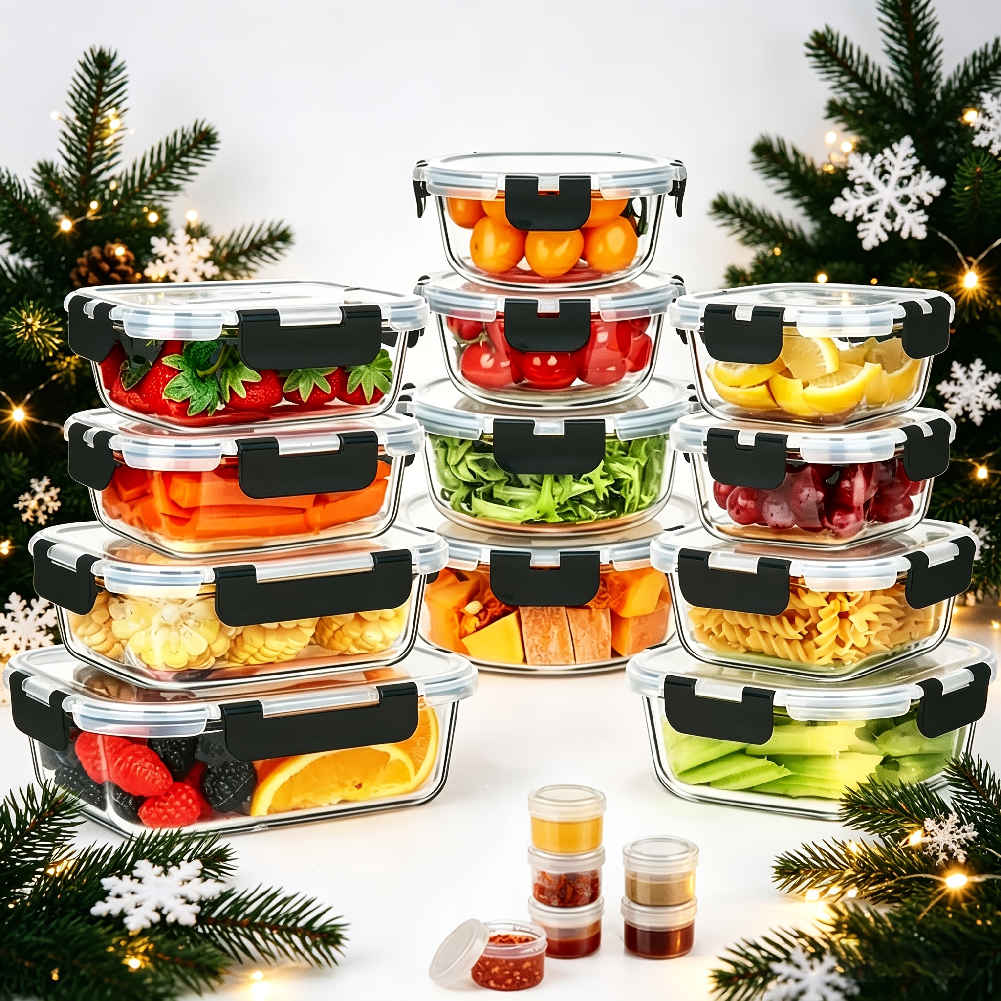 Food Storage Prep Containers - 17pcs Glass Food Storage Container(Includes 12