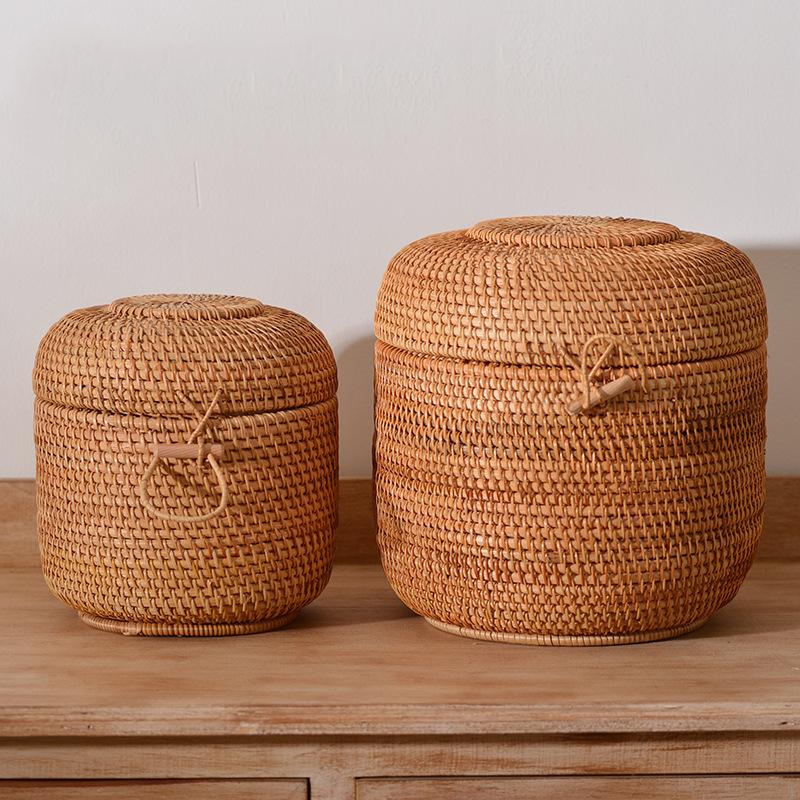 Food Storage Drawer Organizer - Handwoven Rattan Tea Storage Box With