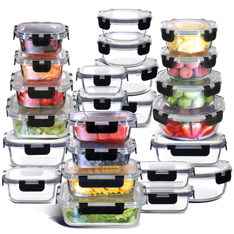 Food Storage Prep Containers - 48pc Glass Storage Containers with Lids,