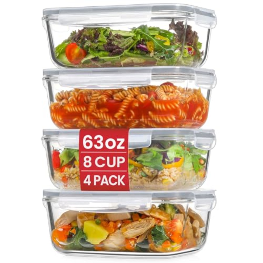 Food Storage Prep Containers - 4 Pack 8 Cups/ 63oz Large
