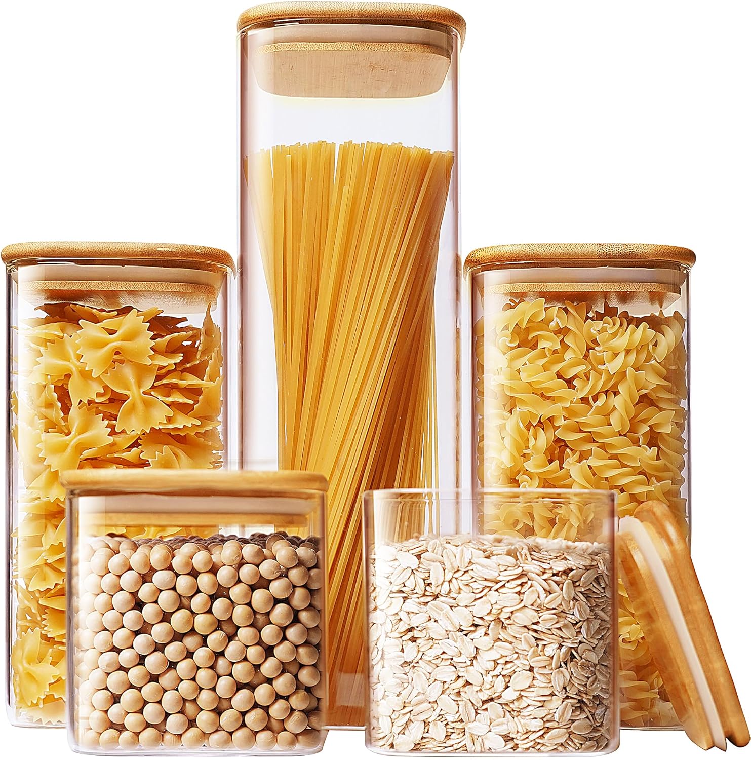 Food Storage Airtight - Square Glass Jars with Bamboo Lids