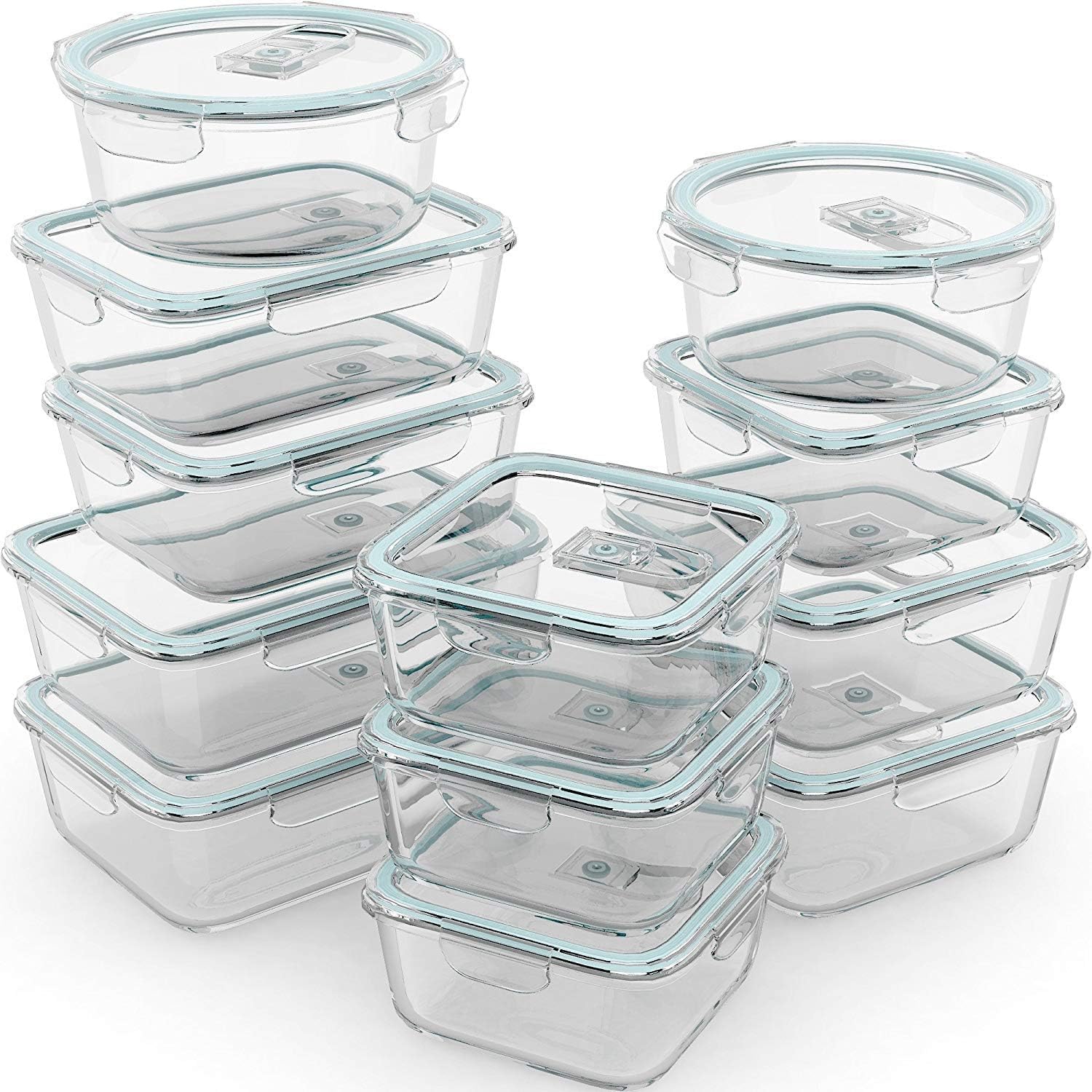 Food Storage Prep Containers - 24 Pc Airtight Glass Food Storage