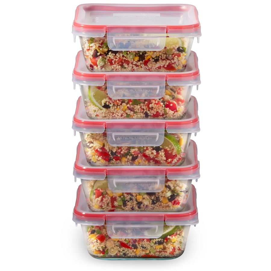 Food Storage Prep Containers - Freshlock 5Pack, 4 Cup Glass Food