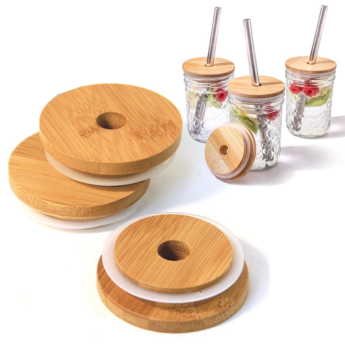62/68/70/86mm Reusable Bamboo  - Mason Jar Wide Mouth recensione e prezzo