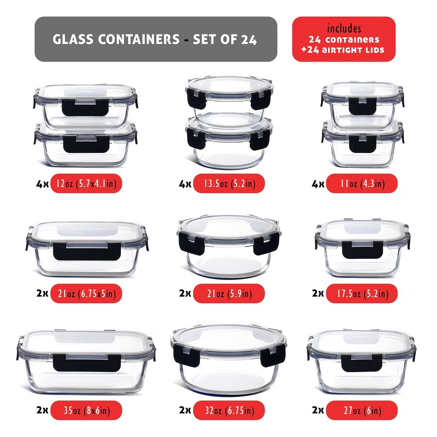 48pc Glass Storage Containers  - Food Storage Prep Containers recensione e prezzo