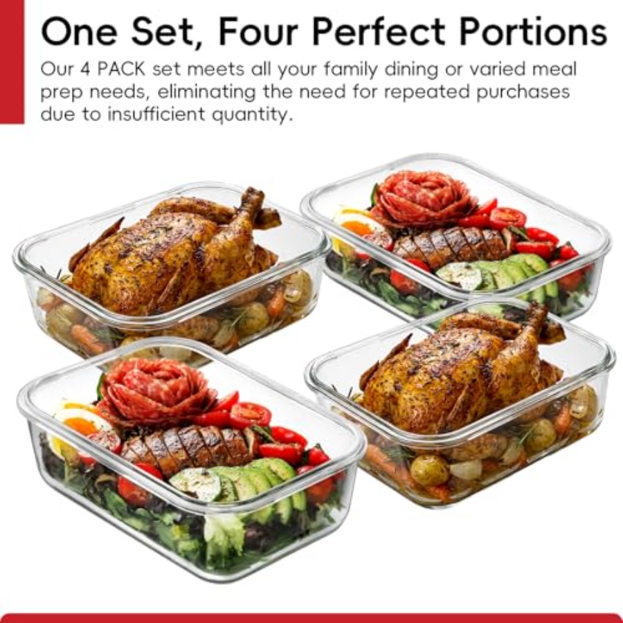 4 Pack 8 Cups/ 63oz Large Glas - Food Storage Prep Containers recensione e prezzo