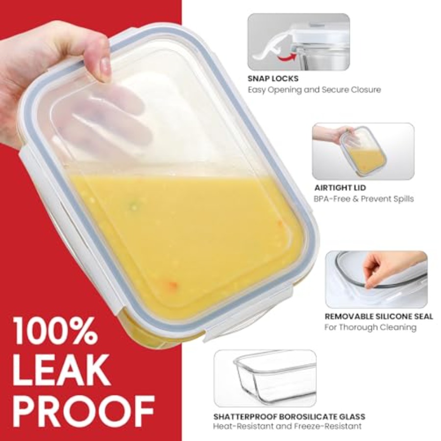 4 Pack 8 Cups/ 63oz Large Glas - Food Storage Prep Containers recensione e prezzo