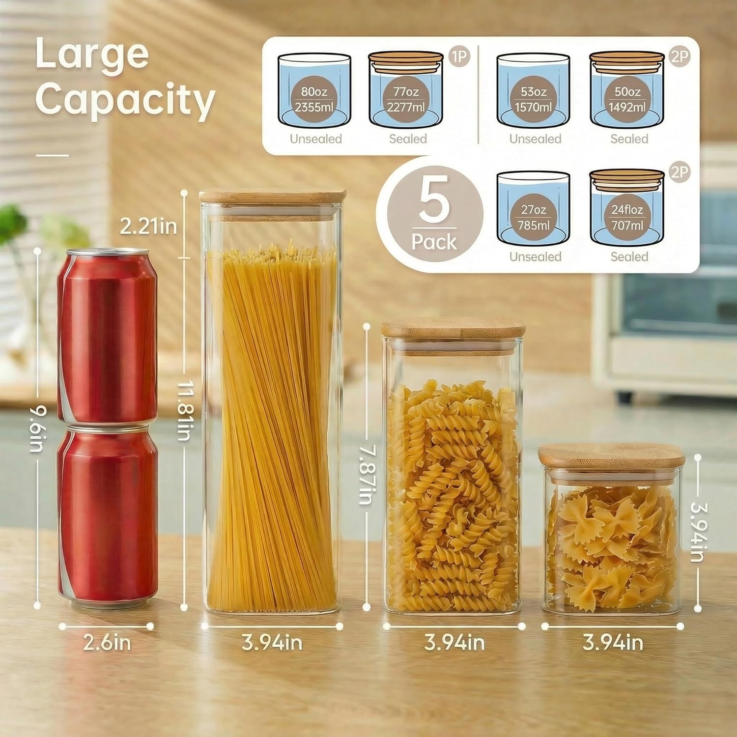 Square Glass Jars with Bamboo  - Food Storage Airtight recensione e prezzo