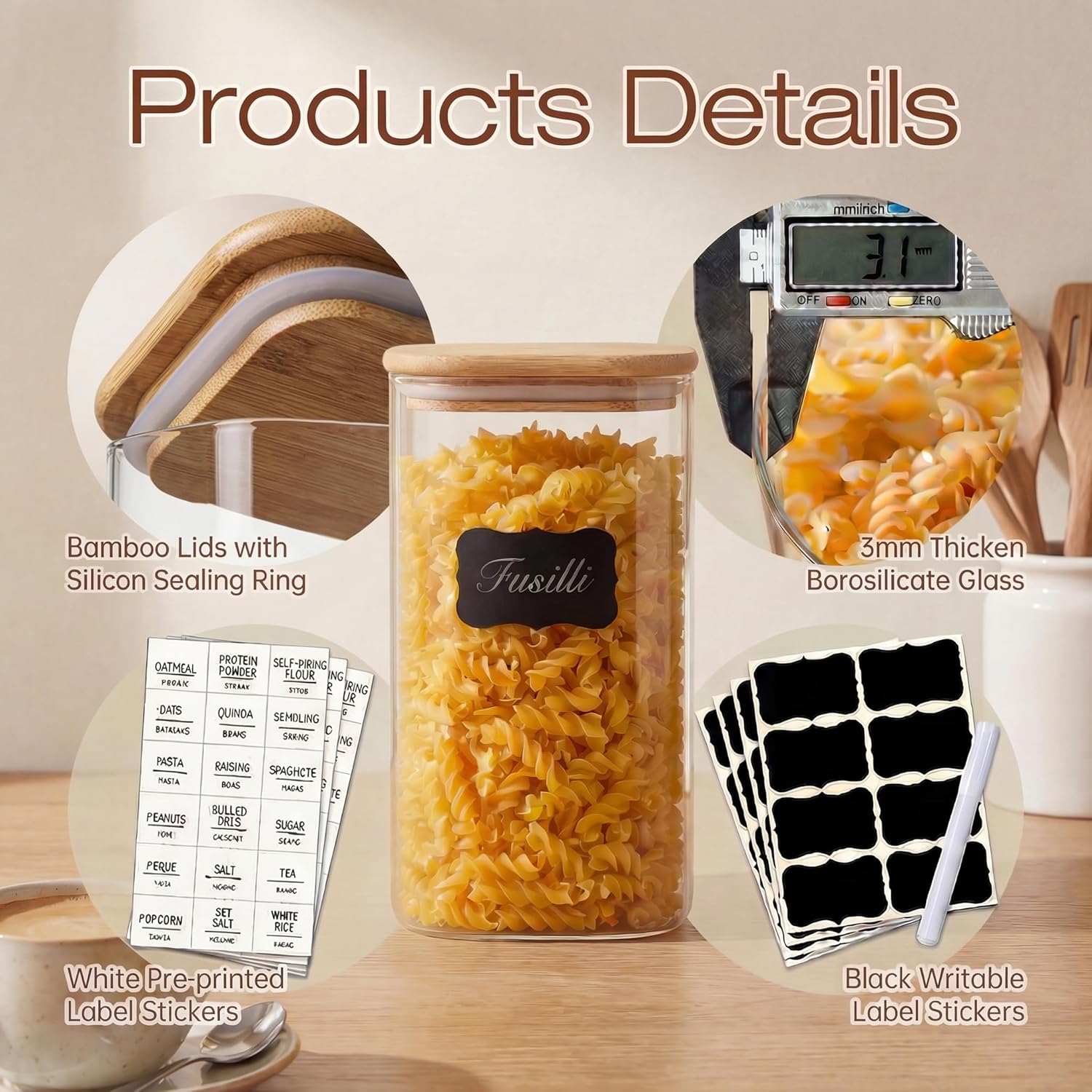 Square Glass Jars with Bamboo  - Food Storage Airtight recensione e prezzo