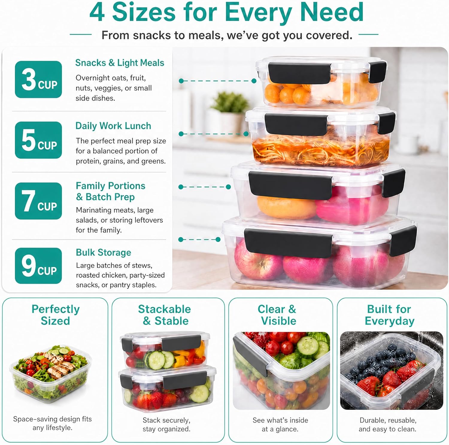 5 Cup Plastic Food Storage Con - Food Storage Prep Containers recensione e prezzo