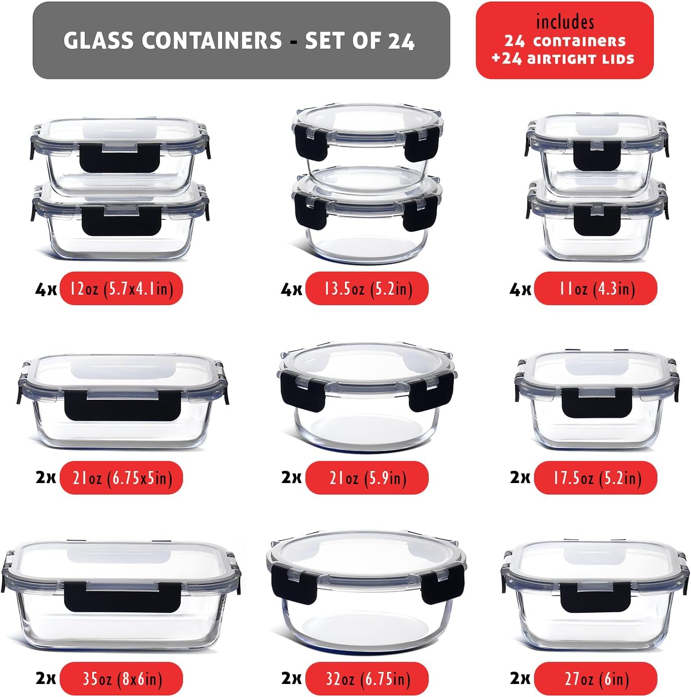 48-Piece Glass Food Storage Co - Food Storage Airtight recensione e prezzo