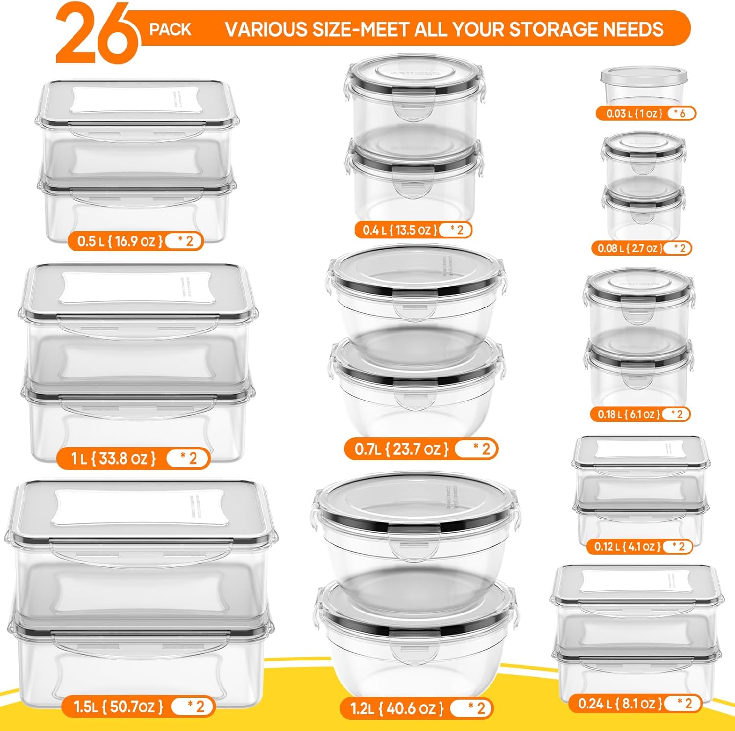52 PCS Food Storage Containers - Food Storage Plastic recensione e prezzo
